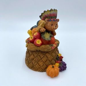 Vintage 2003 Home Interiors Resin Thanksgiving Harvest Teddy Bear Trinket Box